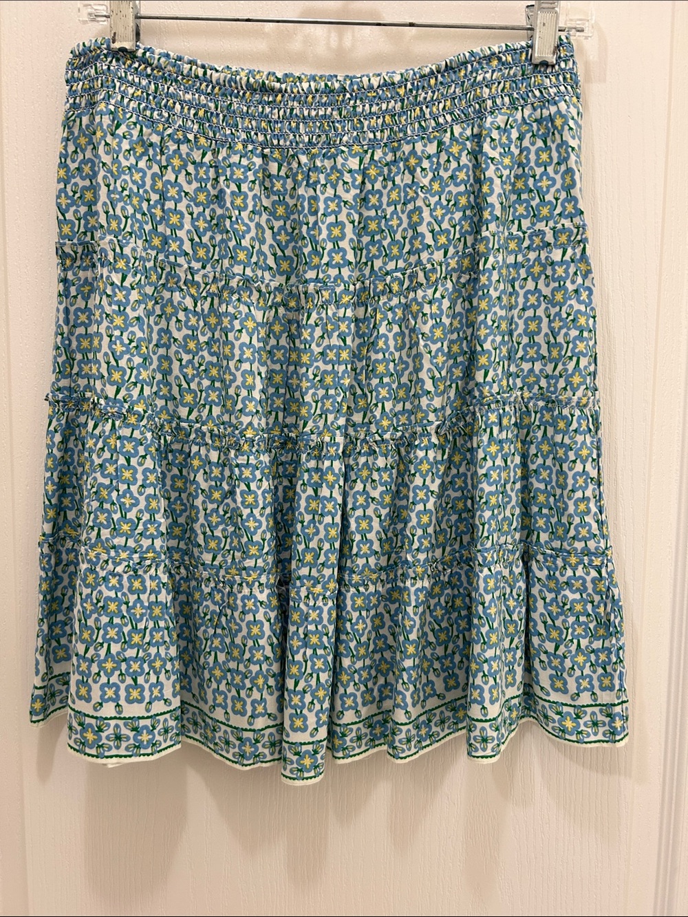 Max Studio Blue and Green Floral Tiered Skirt